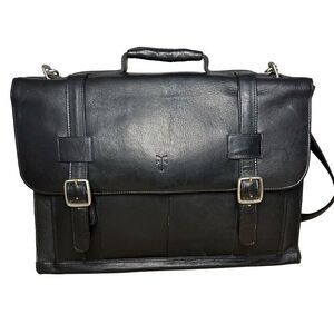 VTG Frye Briefcase Black Leather Soft Side Flap Top Buckle Strap Shoulder Bag